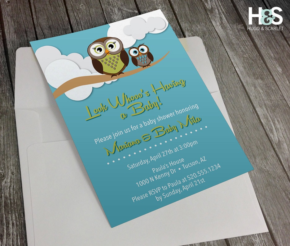 Owl Theme Baby Shower Invitation Digital Download Etsy
