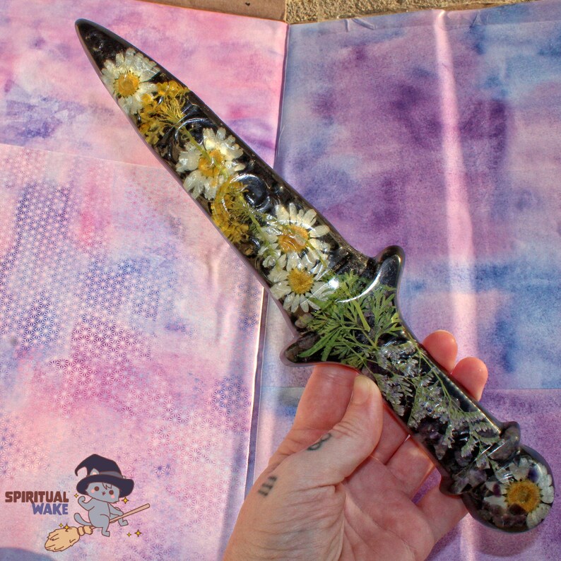 Large Botanical Resin Athame Ritual Dagger Resin Art Dagger Etsy