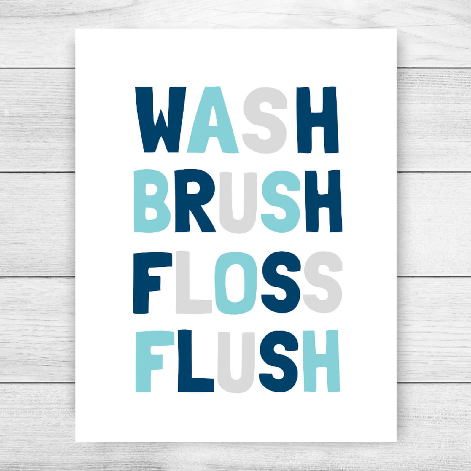 Wash Brush Floss Flush Printable Art Kids Bathroom Decor Etsy