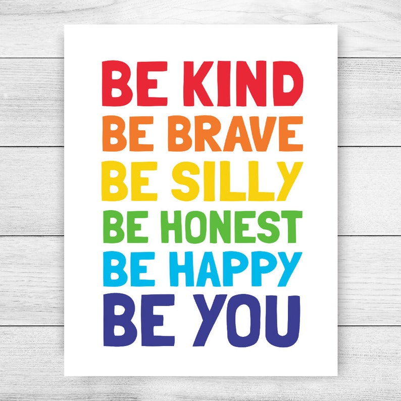 Printable art be kind be brave be happy nursery quote print  etsy