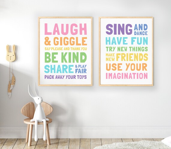 Playroom Rules Printable Art Set of 2 Art Kids Room Decor | Etsy