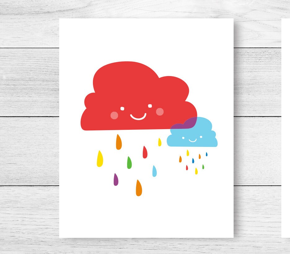 Nursery Decor Set of 3 Printable Art Clouds Sunshine Rainbow Etsy