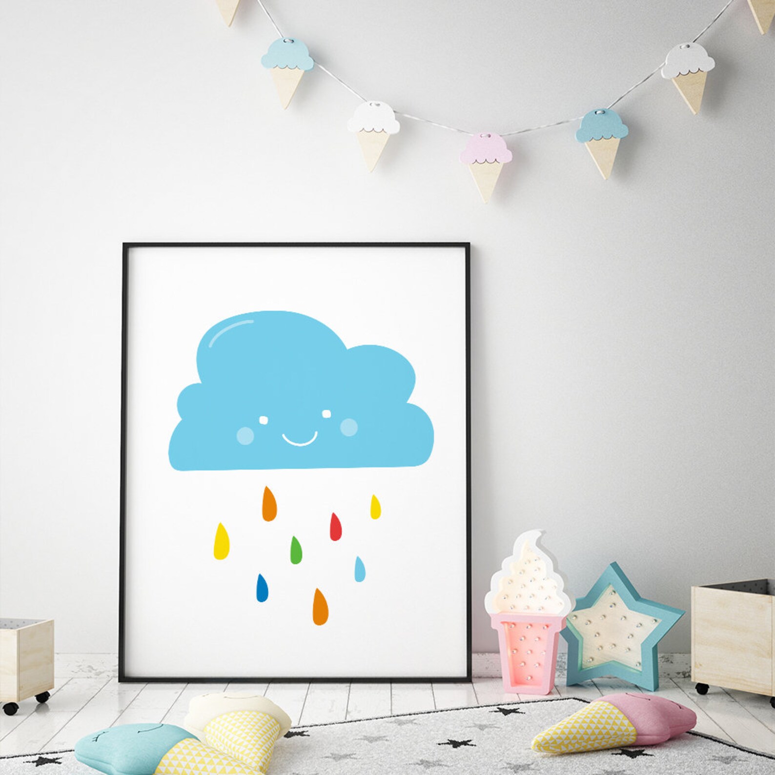 Printable Art Nursery Decor Blue Cloud Nursery Wall Art Etsy