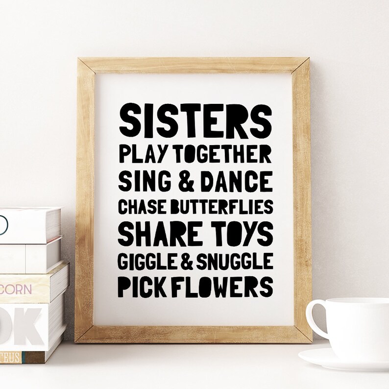 Sisters Printable Wall Art Girls Room Decor Sisters Sign Etsy 