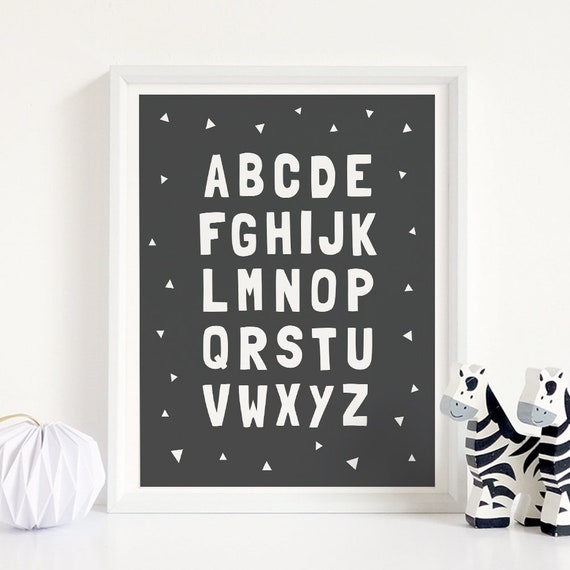 Printable Nursery Alphabet Poster Grey Nursery Decor ABC Etsy