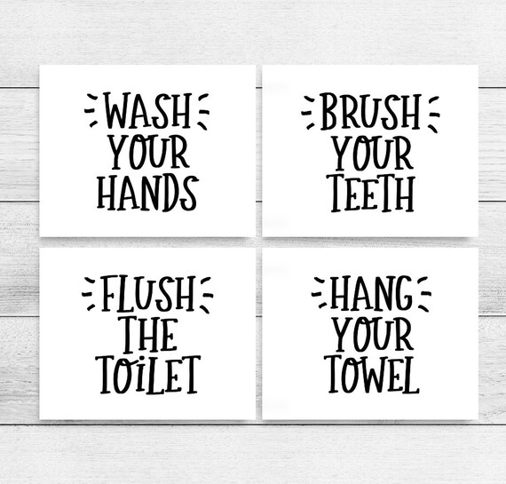 Bathroom Printable Art Set of 4 Kids Bathroom Decor Wash | Etsy