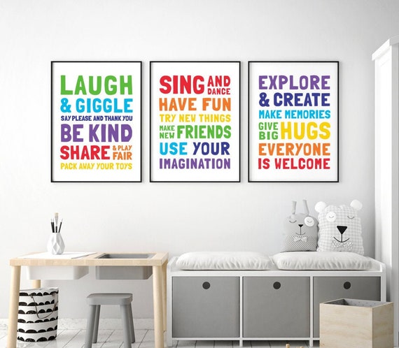 Kids Playroom Printable Art Set of 3 Playroom Rules Toy Room | Etsy