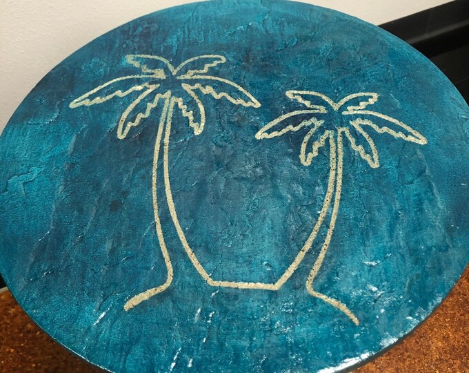Stone Textured Concrete Lazy Susan Caribbean Palm Trees - Ottoman Tray - Inside or Outside