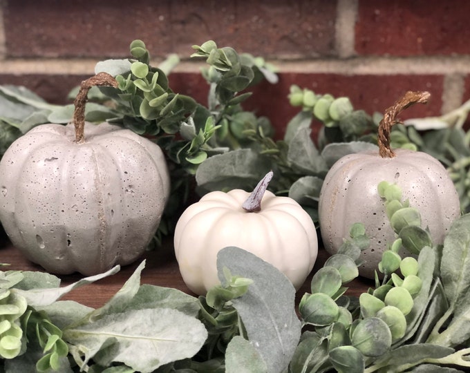Unique Handcrafted Decorative Concrete Pumpkins  4" and 5" Tall