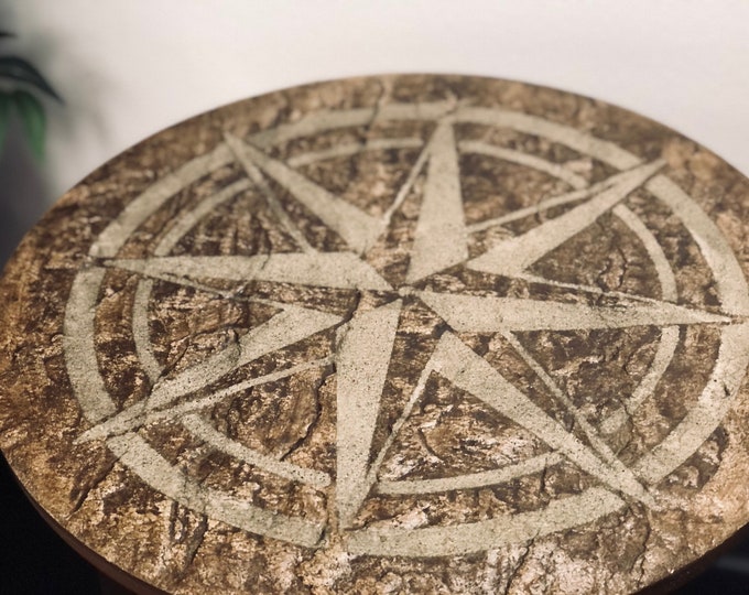 Stone Textured Concrete Lazy Susan Mocha Compass Rose  -Inside/Outside Ottoman Tray, Charcuterie Board, Centerpiece, Gift