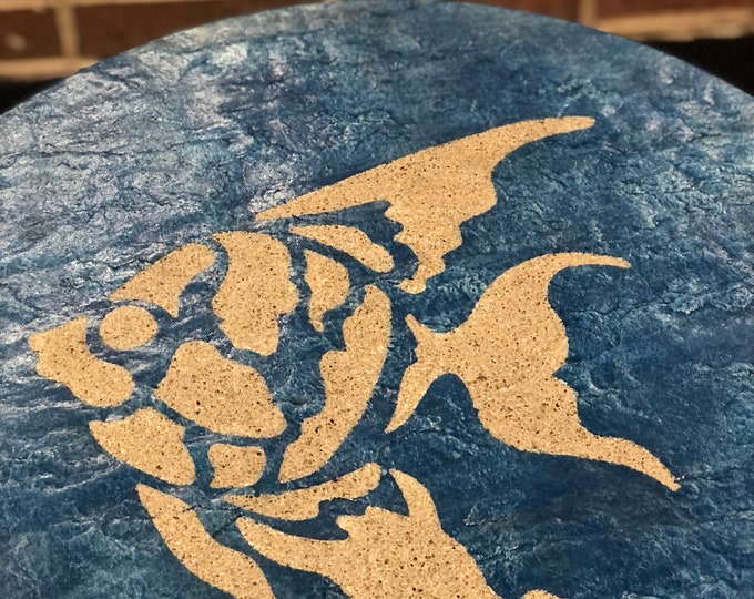 Stone Textured Concrete Lazy Susan Pacific Tropical Fish - Ottoman Tray - Inside or Outside