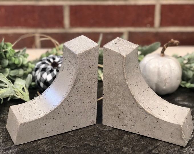 Unique Handcrafted Geometric Curve Shaped Decorative Concrete Bookends (set of 2)