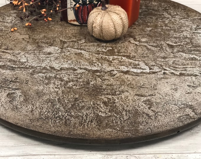 Stone Textured Concrete Lazy Susan - Mocha - CharcuterieBoard, Centerpiece, Wedding or Housewarming Gift, Ottoman Lazy Susan