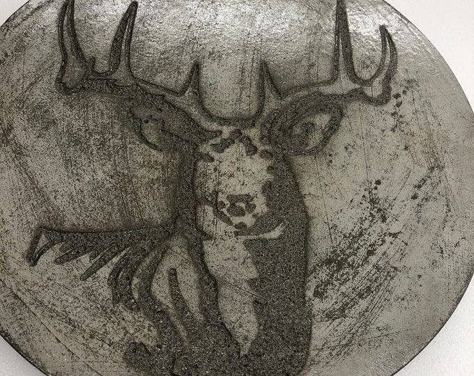 Concrete Lazy Susan with Engraved Deer