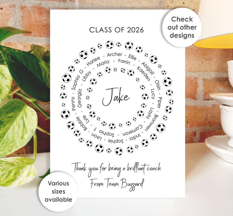 Thank You Teacher Card • Personalised Class Present Group Gift • Leaving Teacher Appreciation Nursery Whole Class Gift, Circle Class of 2026 Footballs