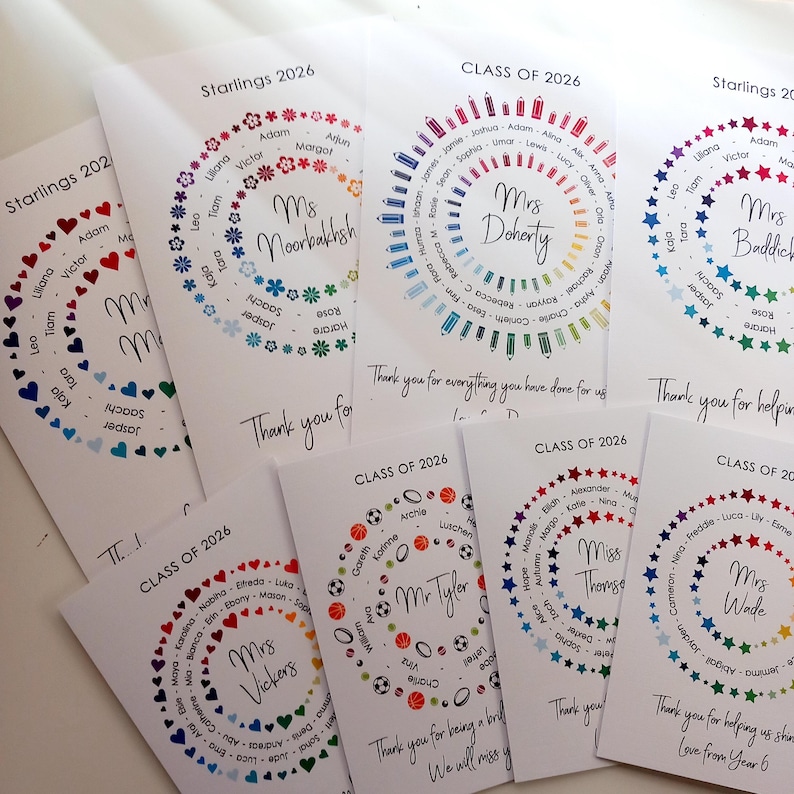 Thank You Teacher Card • Personalised Class Present Group Gift • Leaving Teacher Appreciation Nursery Whole Class Gift, Circle Class of 2026 bild 8