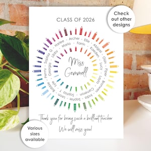 Thank You Teacher Card • Personalised Class Present Group Gift • Leaving Teacher Appreciation Nursery Whole Class Gift, Circle Class of 2026 Pencils