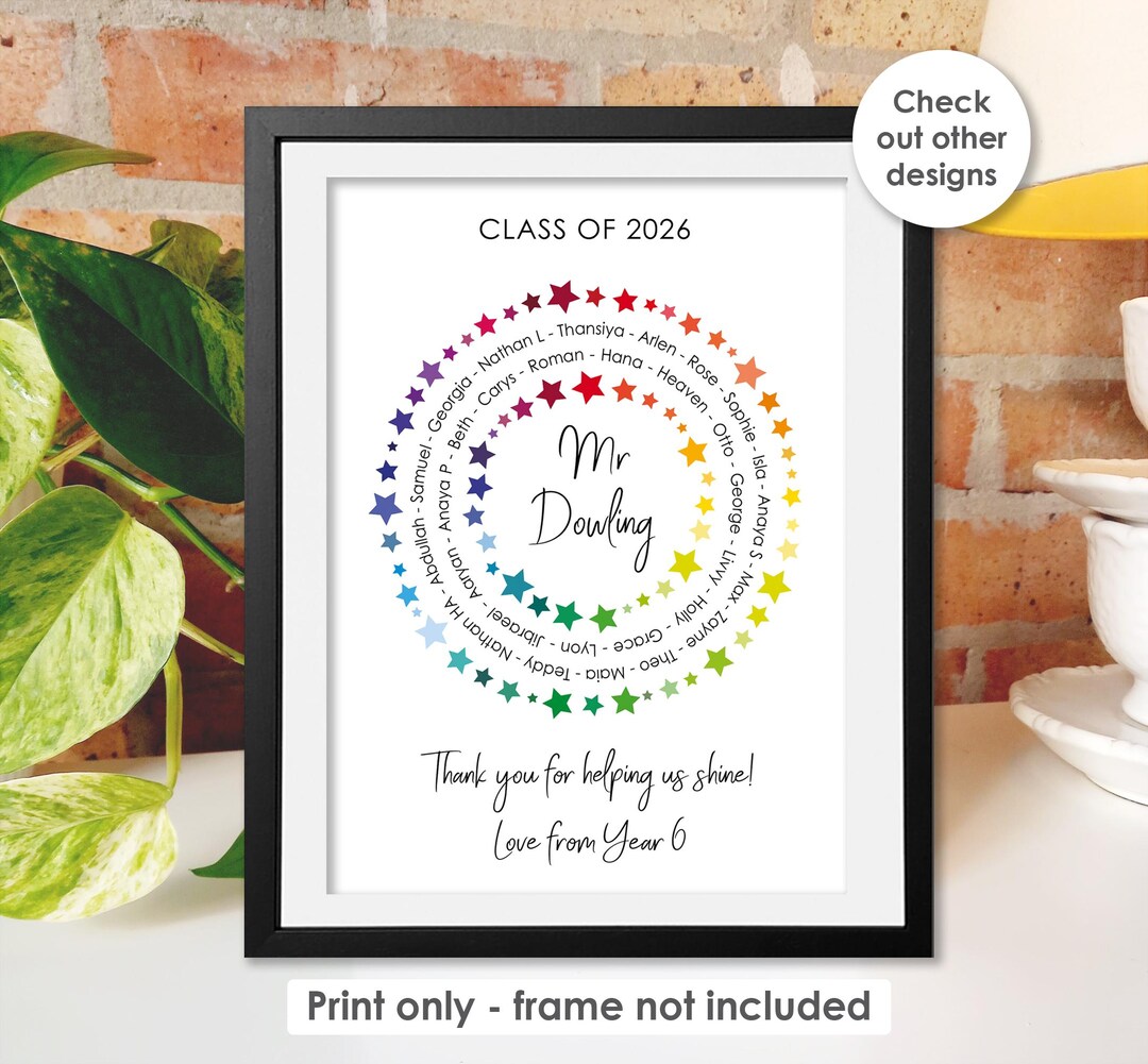 Thank You Teacher PRINT • Class of 2026, Personalised Teacher Gift From ...
