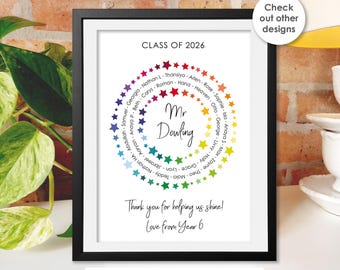 Thank You Teacher PRINT • Class of 2026, Personalised Teacher Gift from Class, Whole Class Gift Leaving Teacher Present Nursery Appreciation