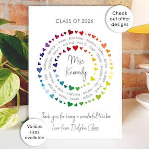 Thank You Teacher Card • Personalised Class Present Group Gift • Leaving Teacher Appreciation Nursery Whole Class Gift, Circle Class of 2026 Hearts