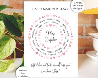 Maternity Leave Card, Maternity Good Luck Card, Mummy to be, Leaving to have a baby • Teacher Colleague Baby Shower Personalised Group Gift