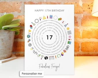 Personalised 17th Birthday Card for Son, Daughter, Grandson, Granddaughter, Niece, Nephew, 17 Year Old Unique Fact Card Keepsake Gift Age 17