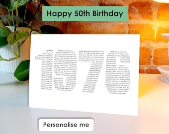 50th Birthday Card • Born in 1976 Personalised Keepsake Print Facts Unique Gift for Him Her • Male Female Mum Dad Husband Brother Sister