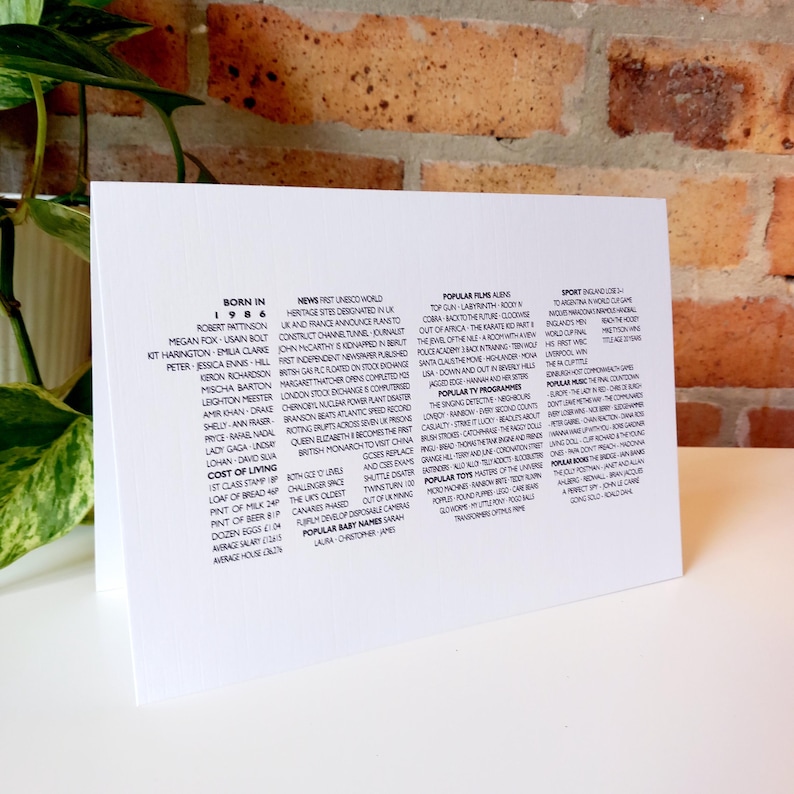 40th Birthday Card Born in 1986 • Custom 40th Personalised Keepsake Print for Him Her • Facts Unique Gift Son Daughter Husband Wife Brother image 5
