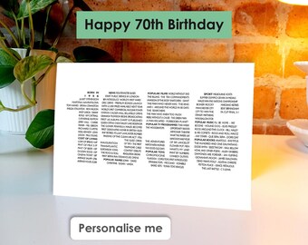 70th Birthday Card Born in 1956 • 70th Personalised Keepsake Print for Him Her • Born in 1956 Facts Mum Dad Husband Wife Brother Grandad
