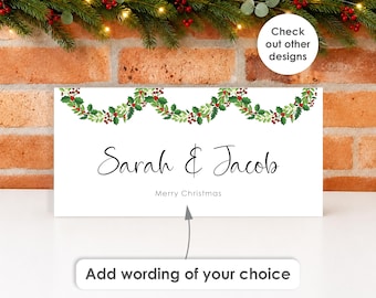 Personalised Christmas Money Envelope • Christmas Card Holder for Mum, Dad, Husband, Wife, Couples, Xmas Gift Money Holder Traditional Holly