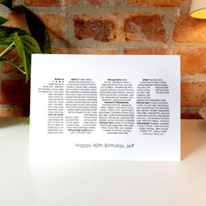 40th Birthday Card Born in 1986 • Custom 40th Personalised Keepsake Print for Him Her • Facts Unique Gift Son Daughter Husband Wife Brother image 11