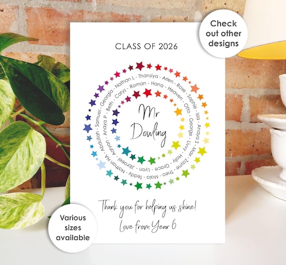 Thank You Teacher Card • Personalised Class Present Group Gift • Leaving Teacher Appreciation Nursery Whole Class Gift, Circle Class of 2026