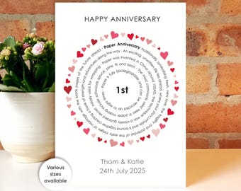 First Anniversary Card, Personalised 1st Anniversary Card • One Year Married, Paper Wedding Anniversary for Husband Wife Couple Son Daughter