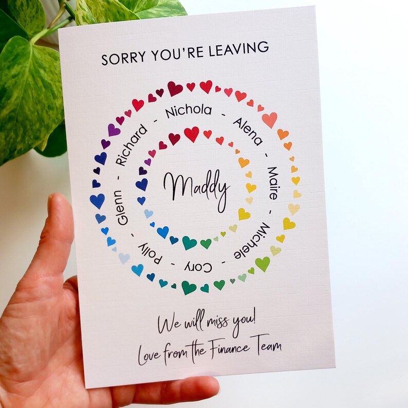 Personalised Sorry You're Leaving, New Job Leaving Card, On Your Retirement, Good Luck, You'll Be Missed Large card A4 Colleague Group Gift image 7