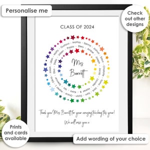 Personalised Thank You Teacher Print, Class Present Group Gift, End Of Term, End of School Teacher School Leaving Teacher Gift Class of 2024