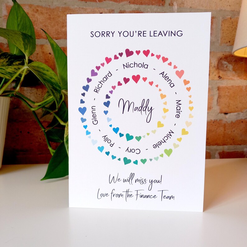 Personalised Sorry You're Leaving, New Job Leaving Card, On Your Retirement, Good Luck, You'll Be Missed Large card A4 Colleague Group Gift image 5