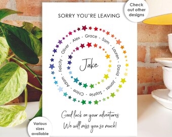 Personalised Sorry You're Leaving, New Job Leaving Card, On Your Retirement, Good Luck, You'll Be Missed Large card A4 Colleague Group Gift