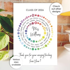 Thank You Teacher Card • Personalised Class Present Group Gift • Leaving Teacher Appreciation Nursery Whole Class Gift, Circle Class of 2026 Flowers