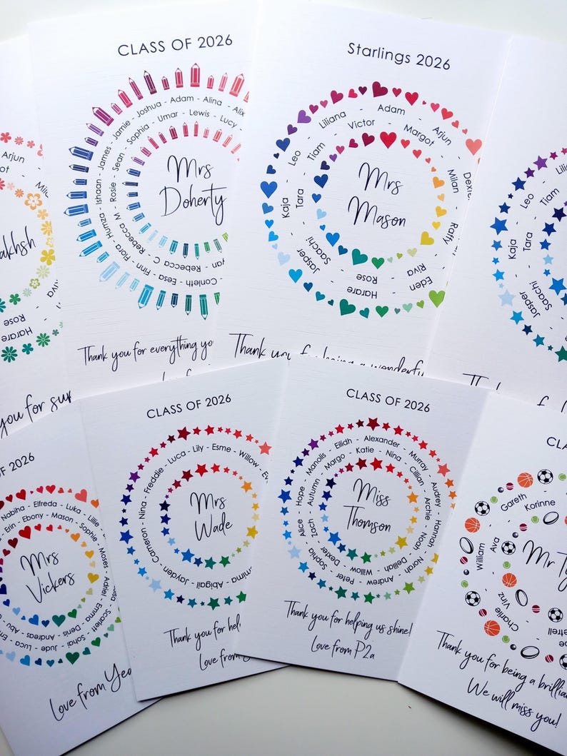 Thank You Teacher Card • Personalised Class Present Group Gift • Leaving Teacher Appreciation Nursery Whole Class Gift, Circle Class of 2026 bild 9