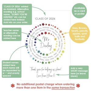 Thank You Teacher Card • Personalised Class Present Group Gift • Leaving Teacher Appreciation Nursery Whole Class Gift, Circle Class of 2026 bild 4