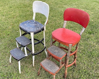 Retro Step Ladder Chair, Black White and Red Vintage Cosco Stool