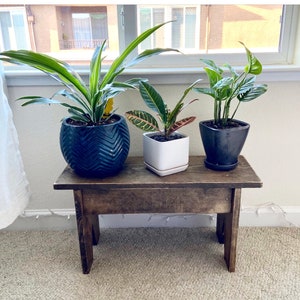 Wooden plant stand bench | Primitive farmhouse riser entryway bench
