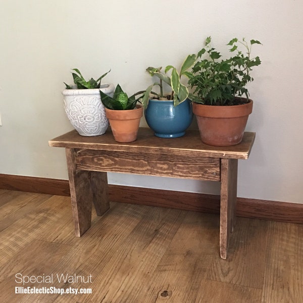 Rustic plant stand wood bench | Farmhouse entryway bench | Primitive farmhouse front porch plant stand bench | Coffee side table