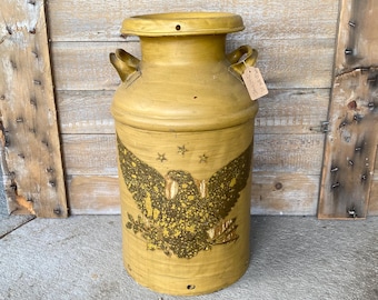 Vintage Milk Can with Eagle: Retro Patriotic Decor
