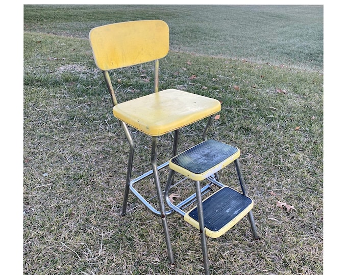 Yellow Cosco Folding Step Stool Chair Vintage Rusty Metal Chair Mid