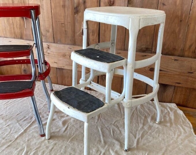 Red and White Cosco Folding Step Stool Chair | Vintage Rusty Metal ...
