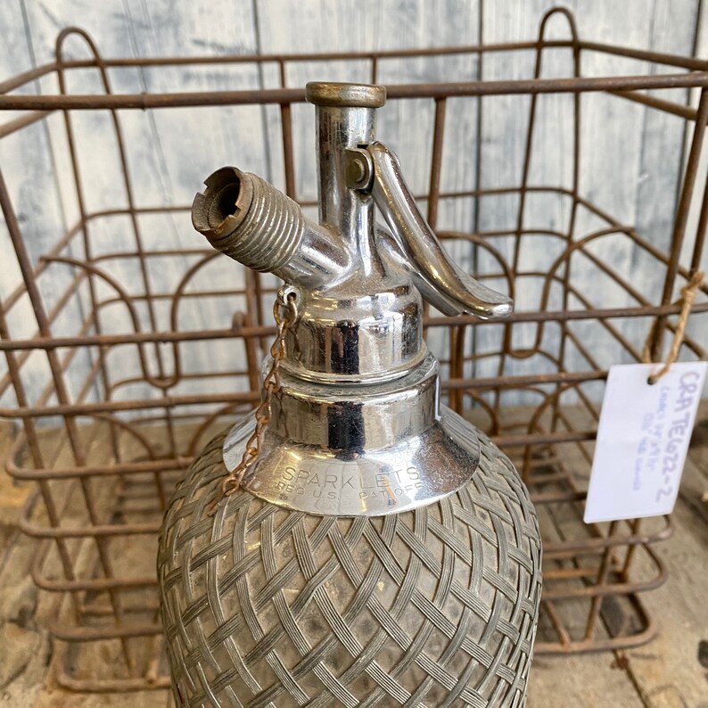 Vintage Seltzer Bottle and Metal Crate Antique Sparklets Etsy