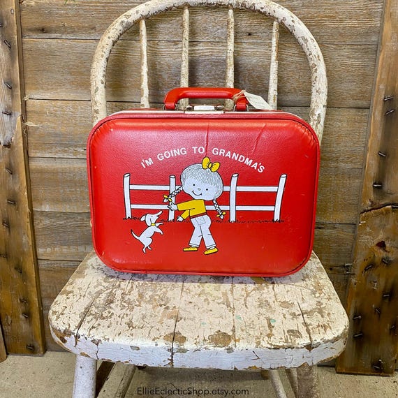 Vintage Child Size Suitcase, Retro Red Kids Luggage, Grandma Visit