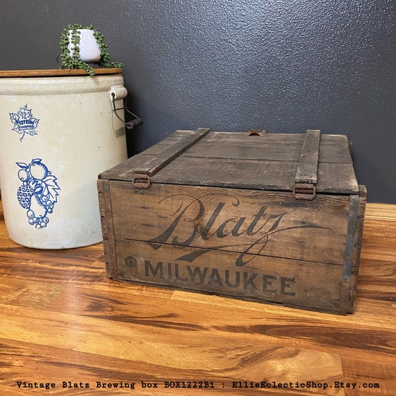 Antique Blatz Brewing Co Wood Box Large Vintage Wooden Crate, Beer