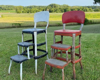 Retro Step Ladder Chair, Black White and Red Vintage Cosco Stool